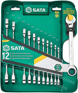 SATA Klucze płasko-oczkowe z grzechotką 12 elementów 8-19mm